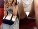 (電車対面）(顔出し)清楚な感じの女子大生さん…布きれ一枚を隔てたその先にある…無防備なお股にゼロ距離接写で迫ります!!