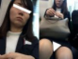 (電車対面)(顔出し)ベーシックな紺のスーツをお召になったロングヘア美人OLさん…短いタイトスカートで攻めます!!