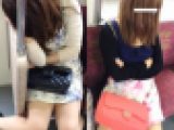 (電車対面）(顔出し)むっちりふとももちゃんをくぱぁ～っとひろげちゃった…2人の茶髪OLさんの無防備なお股を観察してみました!!