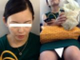 (電車対面）(顔出し)鮮やかなグリーンのワンピースをお召になった人妻OLさんを…超近距離接写で観察してみました!!