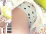 パンチラ盗撮 女子大生 水玉パンツがキュロットの隙間から丸見え