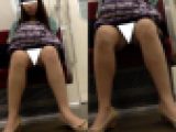 (電車対面）(顔出し)すらっとしたきれいなパンストあんよwithパンプスの…ロングヘアOLさんのお股を観察してみました!!