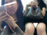 (電車対面）(顔出し)極ミニタイトスカートでパンストふとももをむき出しにする女子大生さんの▼ぞーんを観察してみました!!