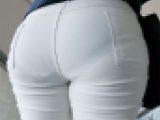 【FullHD】白パンのデザイン崩壊させる程の超デカ尻にブルーパンティー透けさせて営業かける爆尻