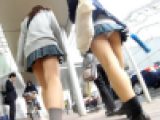 【顔モザイク無】FHD_みんな大好き！青チェック×ミニスカJK！　?JK２人組の白Pダブルパンチラ ?