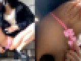 公開オナニー！？Tバックが食い込んだ股間をいじって身体を震わせる痴女！