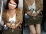 (電車対面）(顔出し）ミニミニタイトの純白のワンピをお召になったおねいさん…上からじっくりと…○っぱいの谷間を観察してきちゃいま