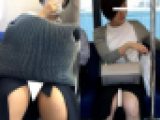 (電車対面）(顔出し）深いフロントスリットの入ったスカートをお召になって…ふとももを露出して攻める2人の奥様を観察していました!