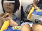 (電車対面）(顔出し）ライトブルーのスカート短めワンピースをお召になって…むっちりパンストふとももを晒す休日のOLさんを観察して