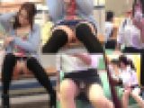 2人収録!最後にバレた?大開脚で白P丸見えニーハイ娘&就活中女子のスト越し透けP堪能極上対面パンチラ~FHD動