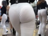【フルHD 高画質】巨尻ギャルのエロエロヒップ！！余裕の透け透け白レギンスで街中を闊歩！！