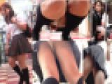 シミ付き白Pが食い込み過ぎて引っ張って直す巨乳学生の過激パンチラ！白猫作品vol,05