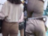 美＊パンティーライン通信＊ベージュパンツの女子大生粘着追尾編