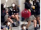 階段に座る仲良し2人組のJK風制服美女の対面エロ過ぎるミニスカ生脚361