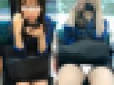 (電車対面）(顔出し)黒レザータイトミニで…男心を刺激しちゃう…くぱぁ～っとあんよをひろげちゃうお姉さんを観察してみました!!