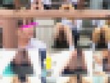 【JK街中盗撮】バイト休憩中JKちゃん・剛毛いちごパンツ・しゃがみパンチラ